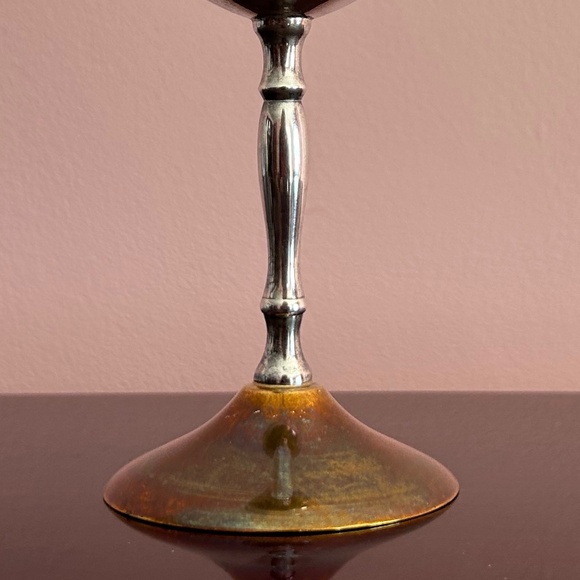 VINTAGE ALEF JUDAICA SHABBAT KIDDUSH CHALICE GOBLET SILVER PLATED BRASS & NICKEL - Picture 5 of 9